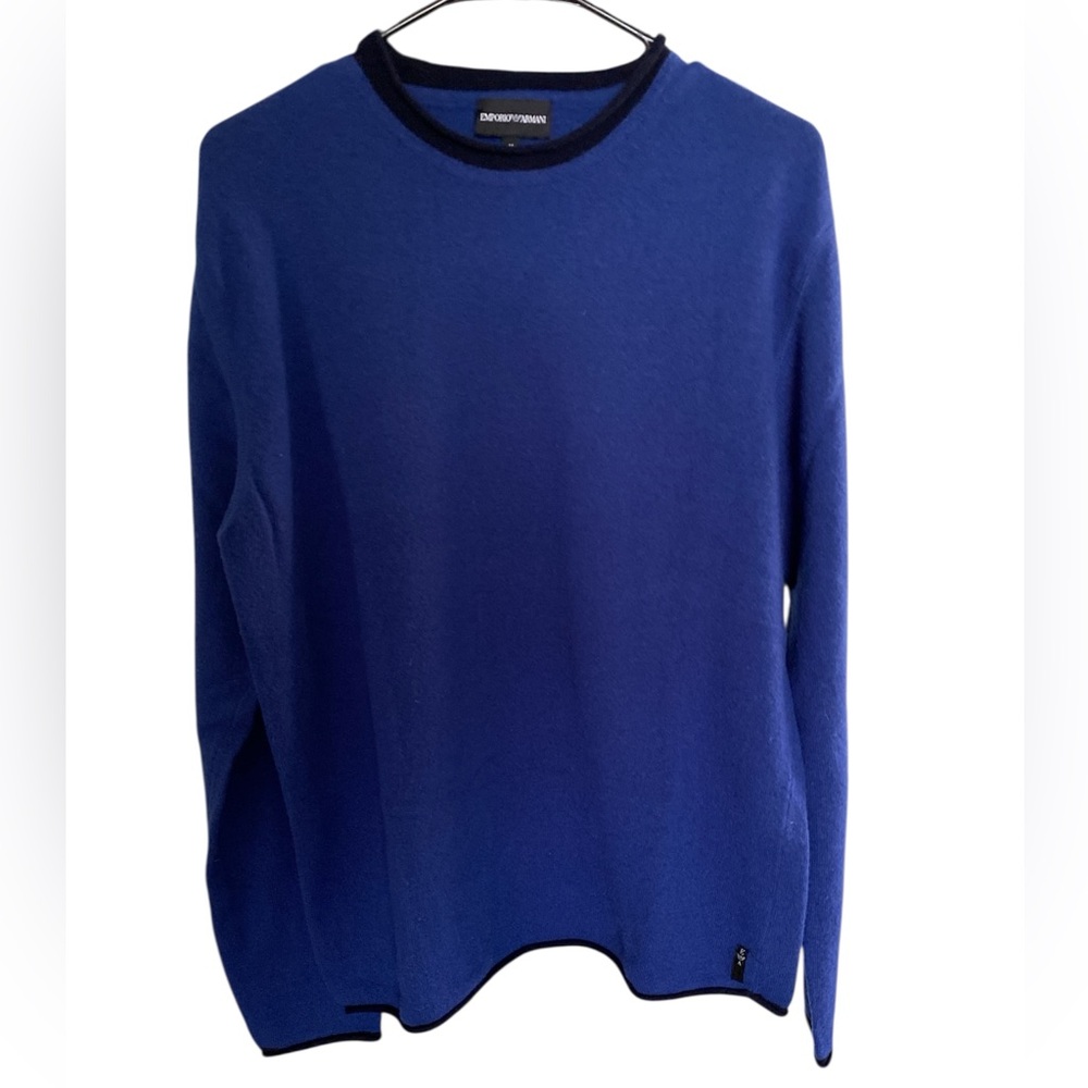 Emporio Armani Plain Knit Pure Virgin Wool Blue Sweater Jumper Size M (IT 48)